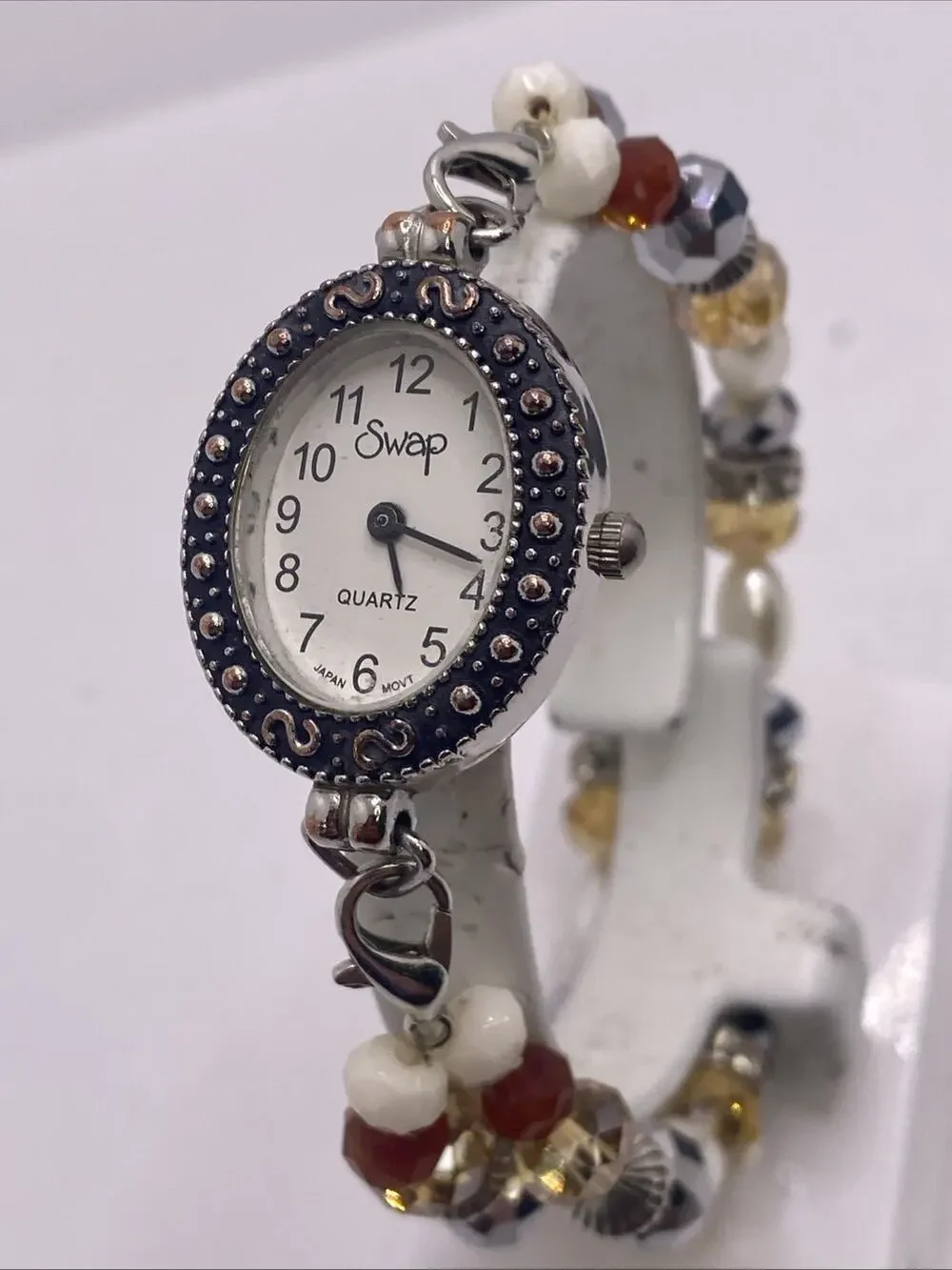 Womens Beaded Swap Watch Works New Battery